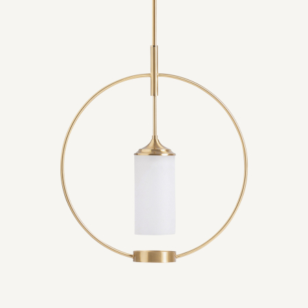 Lustre, Lampi suspendate - Lampă suspendată cu structură circulară și abajur cilindric din cristal.