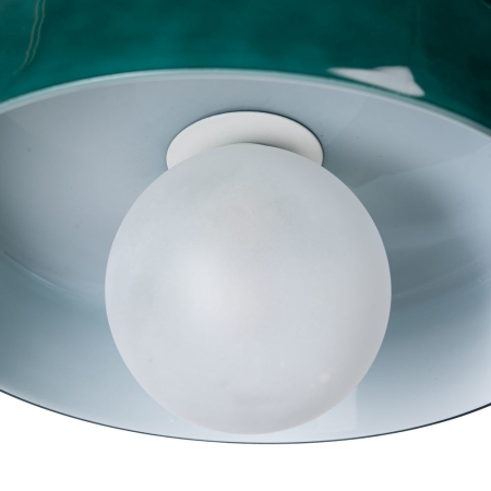 Lampa suspendata verde din metal si sticla disc lucios cu glob satinat – accent modern [2]
