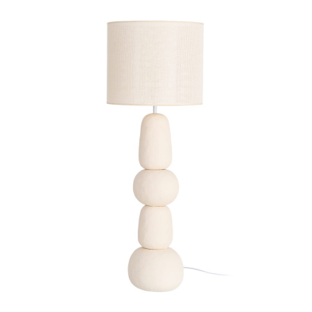 Corpuri de iluminat - Lampadar din ceramică crem cu bază compusă din forme rotunjite și abajur textil