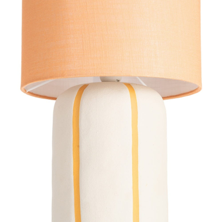 Lampadar din ceramică portocaliu – abajur textil cilindric și bază albă cu dungi fine [4]
