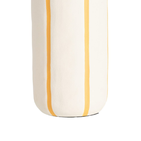 Lampadar din ceramică portocaliu – abajur textil cilindric și bază albă cu dungi fine [5]