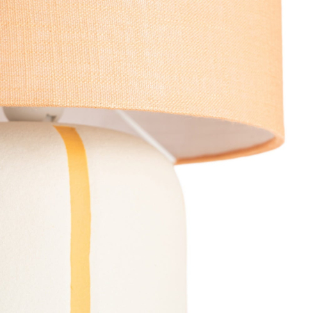 Lampadar din ceramică portocaliu – abajur textil cilindric și bază albă cu dungi fine [3]