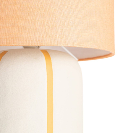 Lampadar din ceramică portocaliu – abajur textil cilindric și bază albă cu dungi fine [1]
