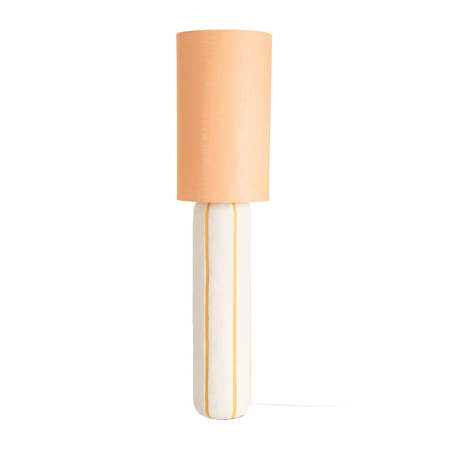 Colectia noua - Lampadar din ceramică portocaliu – abajur textil cilindric și bază albă cu dungi fine