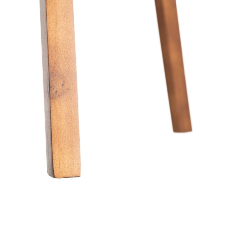 Lampadar din lemn maro cu abajur din in bej pe structură trepied cu raft integrat – imagine principală cu raft rotund și abajur bej [5]