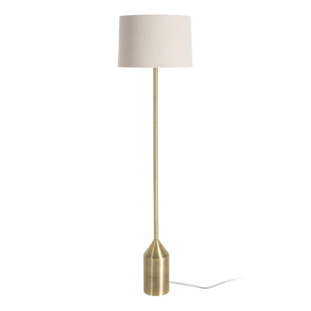 Lampadar din metal auriu cu abajur din stofă albă