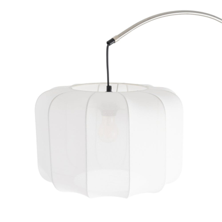 Lampadar din metal cromat cu bază din marmură neagră și abajur din bumbac alb – imagine principală cu braț arcuit și bază rotundă [1]
