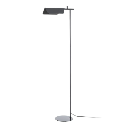 Lampa de podea, Lampadare - Lampadar din metal negru cu bază rotundă și cap metalic rectangular – imagine principală cu braț subțire și cap geometric