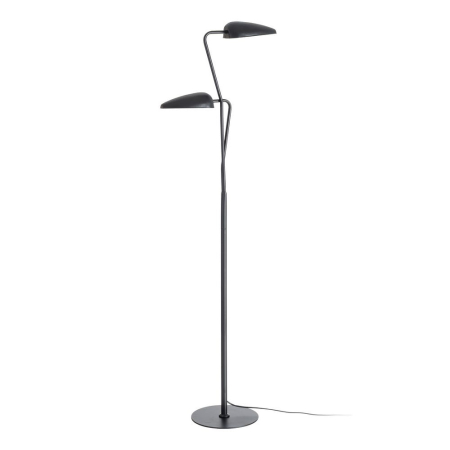 Lampa de podea, Lampadare - Lampadar din metal negru cu două brațe asimetrice și bază rotundă – imagine principală cu brațe la înălțimi diferite