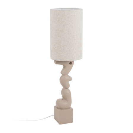 Lampa de podea, Lampadare - Lampadarul din rășină crem cu picior sculptural organic – abajur cilindric din in