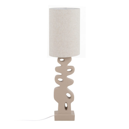 Lampadarul din rășină crem cu picior sculptural perforat – abajur cilindric din in [1]