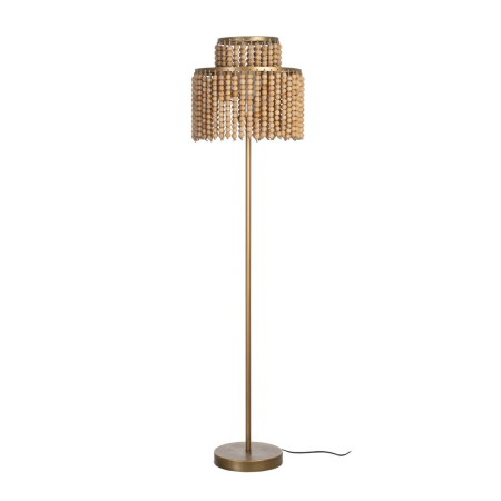 Lampa de podea, Lampadare - Lampadar natural-auriu din MDF și metal cu abajur din mărgele