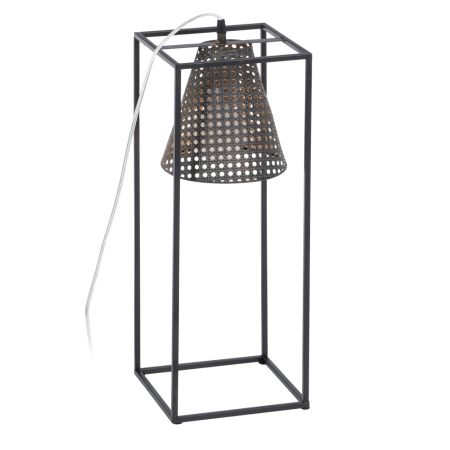 Lampa de podea, Lampadare - Lampadar negru-auriu cu abajur impletit in cadru