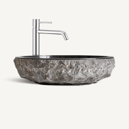 Lavoare - Lavoar oval din marmură neagră cu exterior brut, natural, și interior lustruit, neted