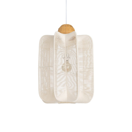 Lustre, Lampi suspendate - Lustră alb-natural cu abajur amplu împletit
