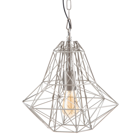 Iluminat in Stil Industrial - Lustra argintie din metal cu cusca geometrica