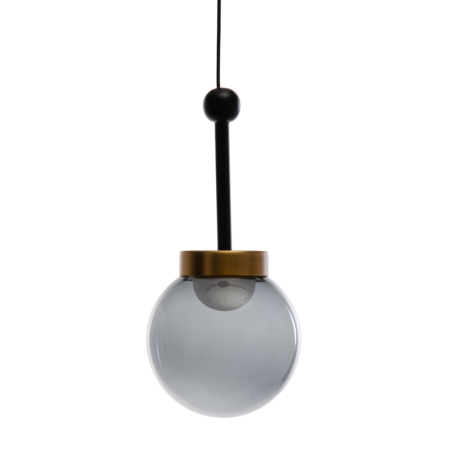 Iluminat in Stil Glam - Lustra mica negru-aurie cu glob din cristal fumuriu