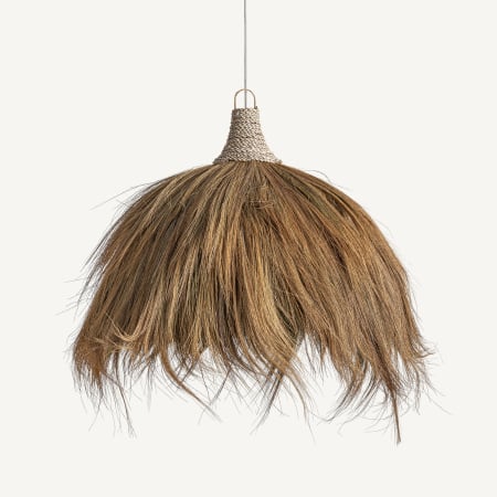 Colectia noua - Lustra suspendata boho cu fringe voluminos din fibra naturala si corp pliabil Bayle 80x80x90 cm