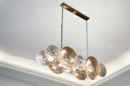 Lustră suspendată aurie cu discuri din sticlă [6]