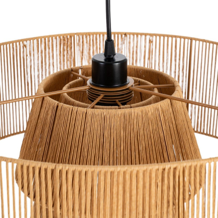 Lustră suspendată din sfoară de hârtie naturală și metal cu abajur dublu – fotografie produs principal [2]