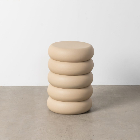 Mese - Masă auxiliară sculpturală din oțel bej cu volum cilindric segmentat