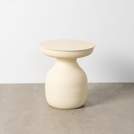 Mese - Masă auxiliară sculpturală din oțel cu blat circular plat alb crem