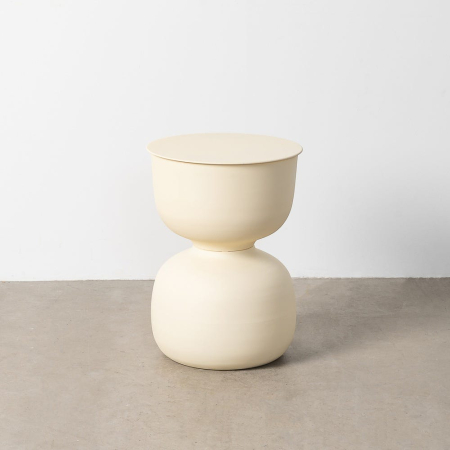 Mese - Masă auxiliară sculpturală din oțel cu formă tip cupă alb crem