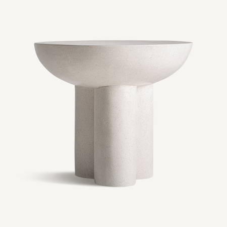 Mese - Masa auxiliara sculpturala din terrazo alb crem cu patru coloane Broich 60x60x54 cm