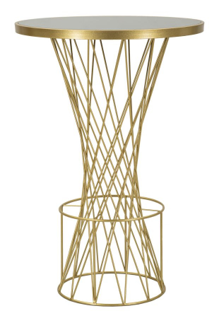 Mese - Masă bar aurie cu structură metalică glam și blat rotund din sticlă temperată