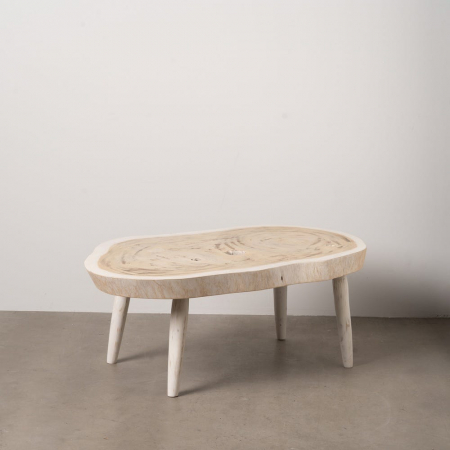 Masute Cafea - Masă cafea suar Ixia – formă neregulată, finisaj alb rustic – vedere oblică