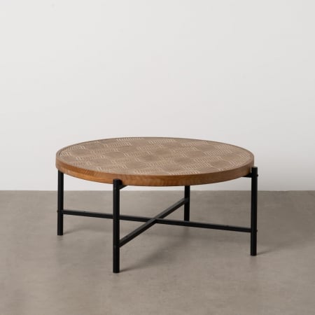 Masute Cafea - masa rotunda lemn pin cadru metalic gravura decor nordic
