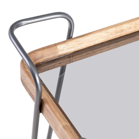 Masă de bar cu roți lemn de cauciuc, metal negru [4]