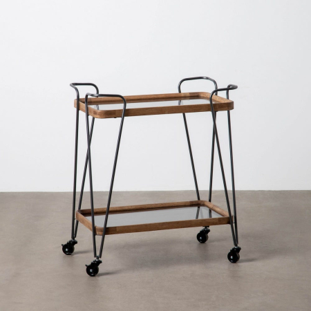 Masă de bar cu roți lemn de cauciuc, metal negru [6]