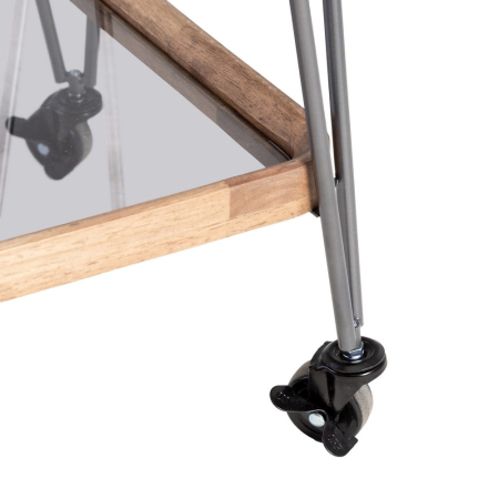 Masă de bar cu roți lemn de cauciuc, metal negru [3]