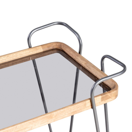 Masă de bar cu roți lemn de cauciuc, metal negru [2]