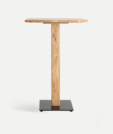 Mobilier - Masă de bar înaltă pătrată din acacia deschis cu coloană și bază neagră