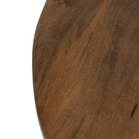 Masă de cafea din lemn de mango rotundă în stil organic modern cu blat generos și bază sculpturală pentru livinguri contemporane. [3]