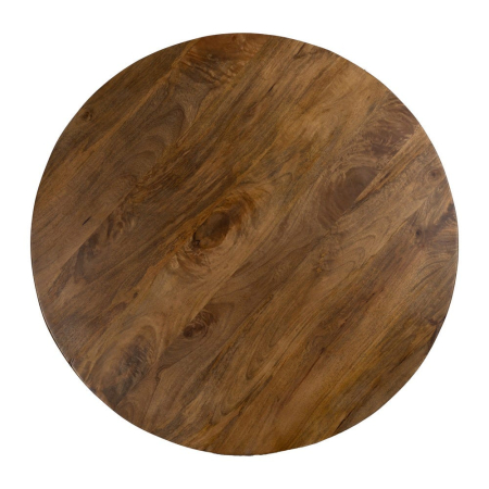Masă de cafea din lemn de mango rotundă în stil organic modern cu blat generos și bază sculpturală pentru livinguri contemporane. [7]