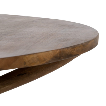 Masă de cafea din lemn de mango rotundă în stil organic modern cu blat generos și bază sculpturală pentru livinguri contemporane. [5]