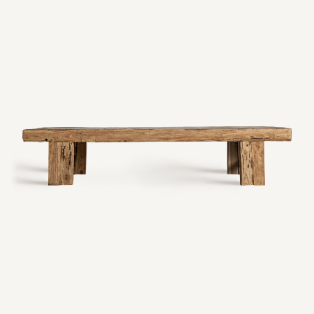 Mobilier - Masă de cafea lungă din lemn de tec natural, cu cadru gros și patru picioare-bloc