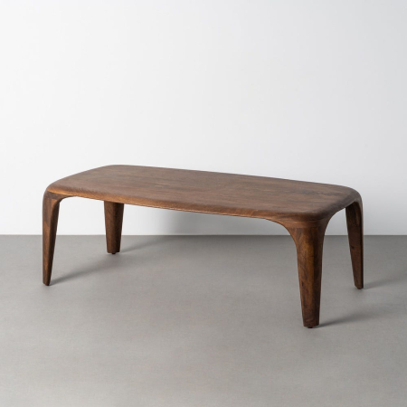 Stil de design - Masa de cafea dreptunghiulara din lemn masiv de mango cu colturi rotunjite si picioare inclinate