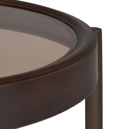 Masă de cafea din metal și sticlă maro închis cu blat rotund și ramă lată [4]