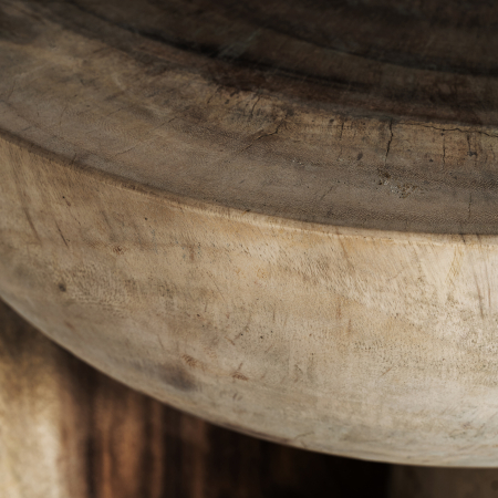 Masă cafea lemn suar, design etnic rotund și textură naturală. [2]