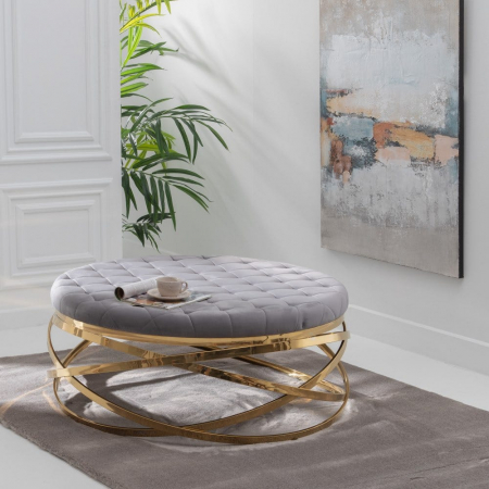 Masă glam tapițată gri cu bază metal aurie sculpturală [1]