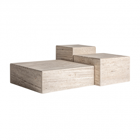 Măsuță joasă travertin bej, formă pătrată minimalistă. [2]