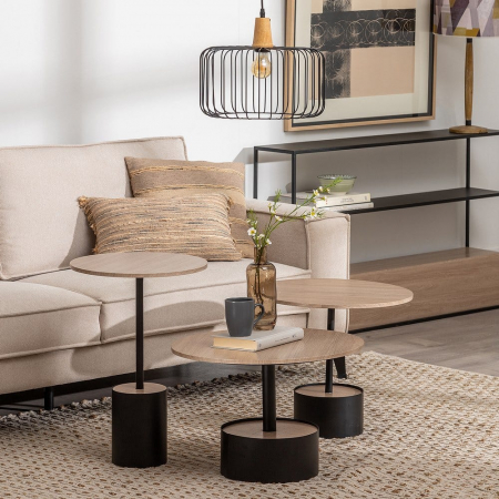 Masă cafea rotundă cu bază cilindrică negru & natur [8]