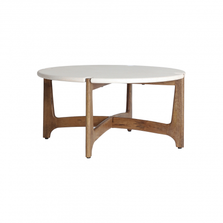 Masute Cafea - Masa de cafea rotunda din mango maro si MDF alb Laax 80 x 40 cm