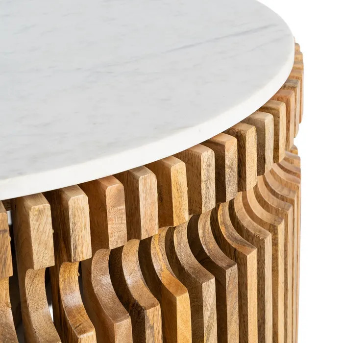 Masă cafea rotundă lemn de mango și marmură [4]