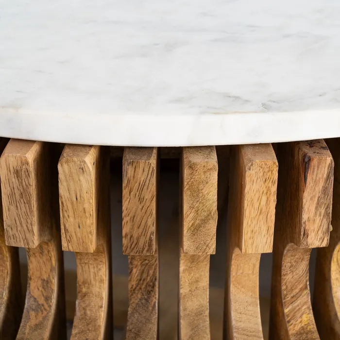 Masă cafea rotundă lemn de mango și marmură [5]