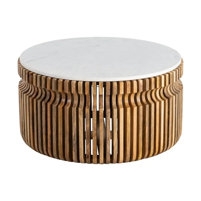 Masă cafea rotundă lemn de mango și marmură [1]